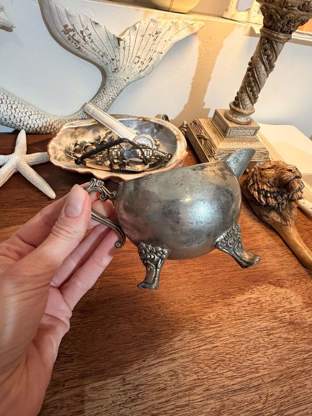 Vintage Silver Plated Ornate Footed Creamer Pitcher